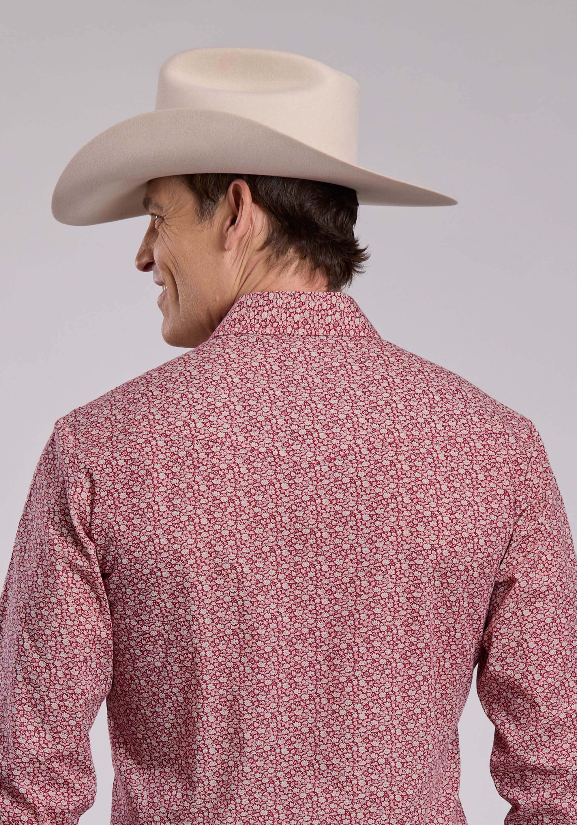 Mens Roper Red Floral Print Long Sleeve Snap Shirt