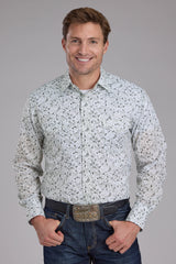 Roper Mens White And Black Paisley Print Long Sleeve Snap Western Shir
