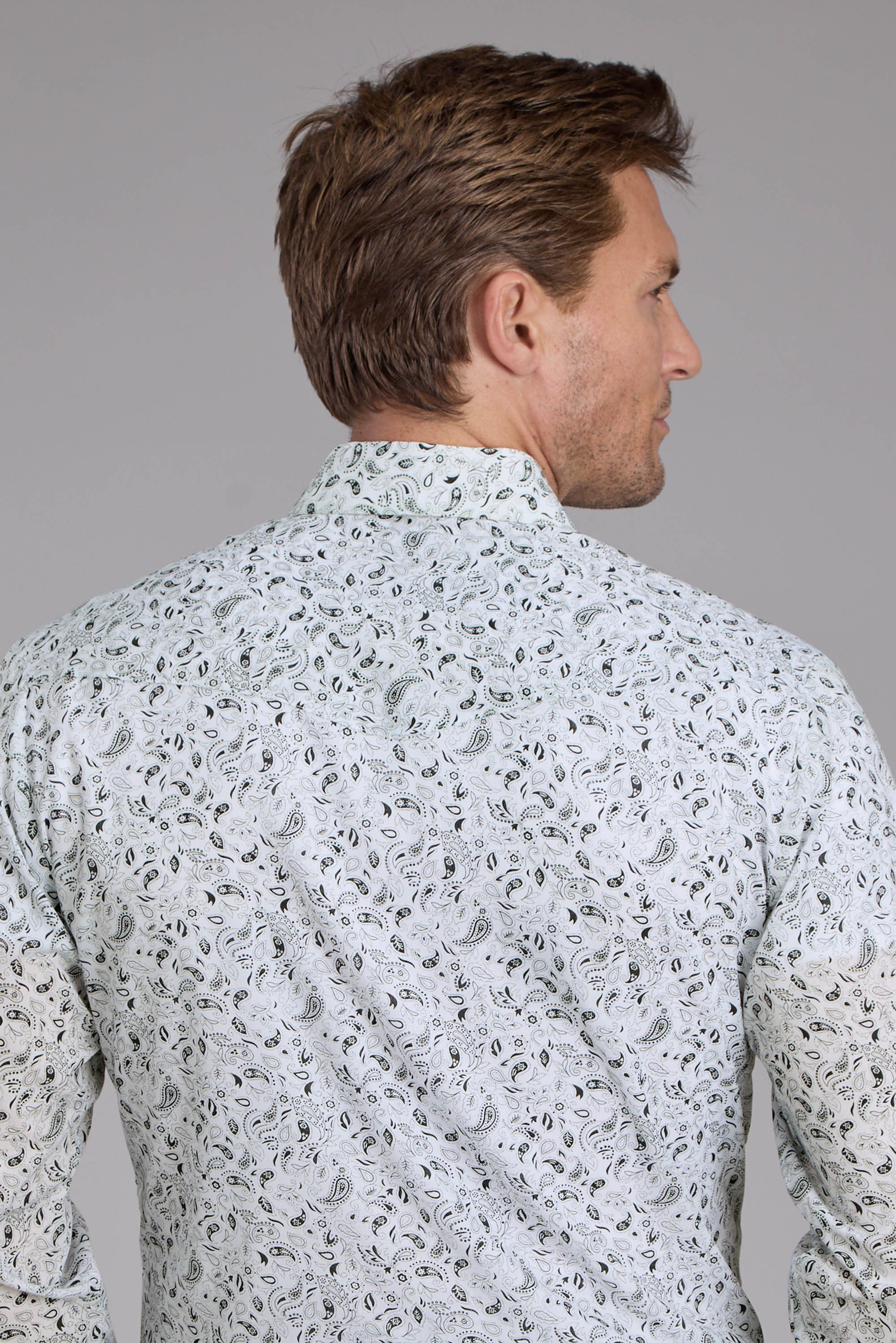 Roper Mens White And Black Paisley Print Long Sleeve Snap Western Shirt