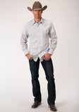 Roper Mens Long Sleeve Snap White  Black  Grey Teardrop Print Western Shirt - Roper