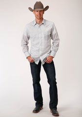 Roper Mens Long Sleeve Snap White  Black  Grey Teardrop Print Western Shirt - Roper