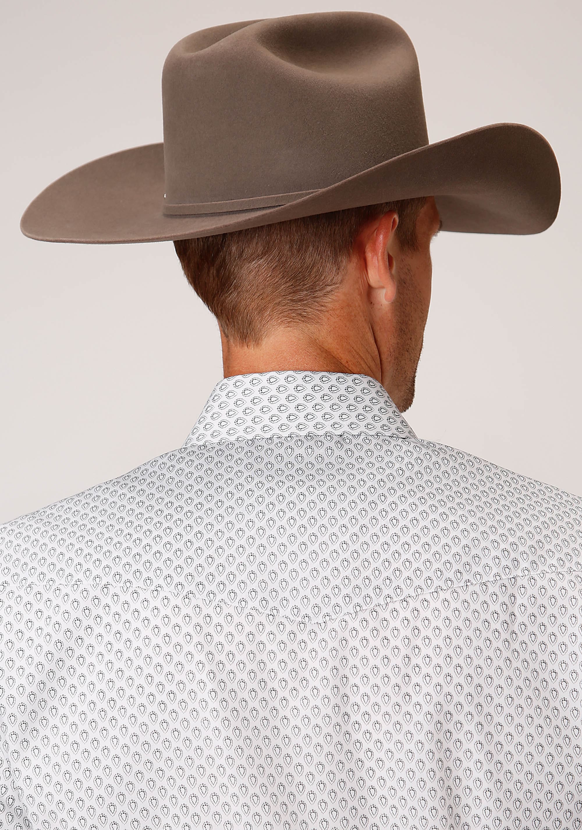 Roper Mens Long Sleeve Snap White  Black  Grey Teardrop Print Western Shirt - Roper