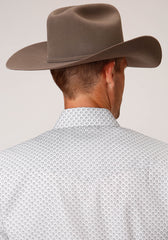 Roper Mens Long Sleeve Snap White  Black  Grey Teardrop Print Western Shirt - Roper
