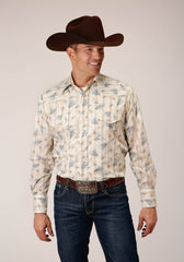 Roper Mens Long Sleeve Snap Vintage Wheat Print Western Shirt - Roper