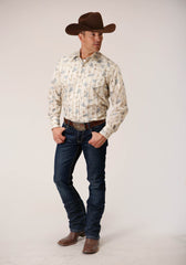 Roper Mens Long Sleeve Snap Vintage Wheat Print Western Shirt - Roper