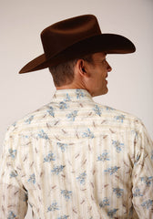 Roper Mens Long Sleeve Snap Vintage Wheat Print Western Shirt - Roper