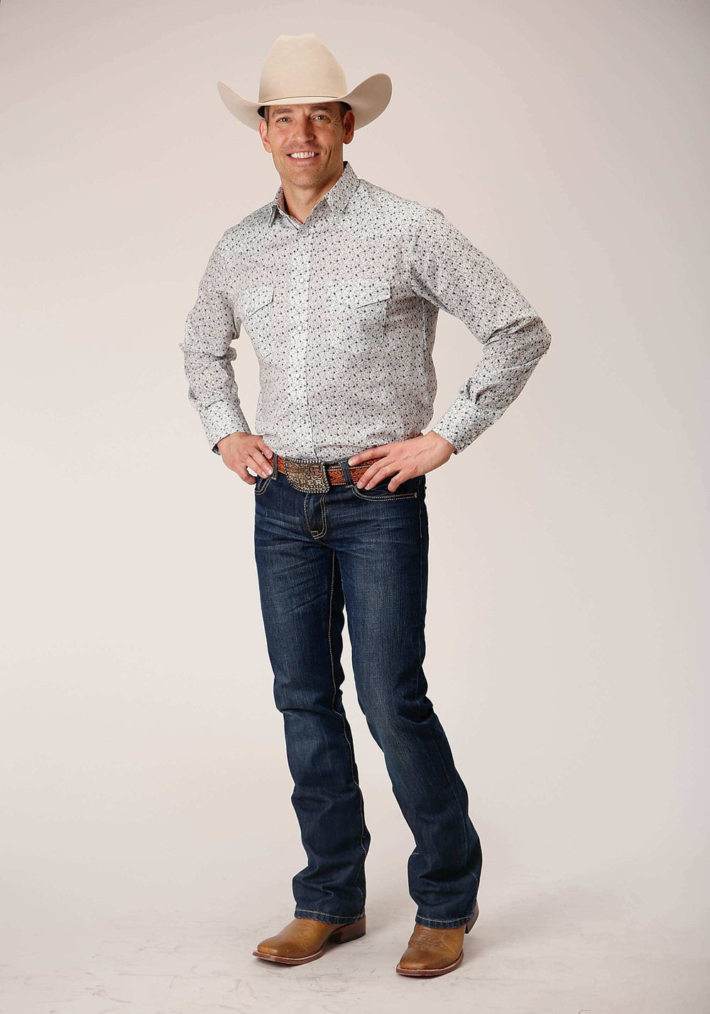 Roper Mens Long Sleeve Snap Multi Blue Mini Floral Print Western Shirt - Roper - Flyclothing LLC