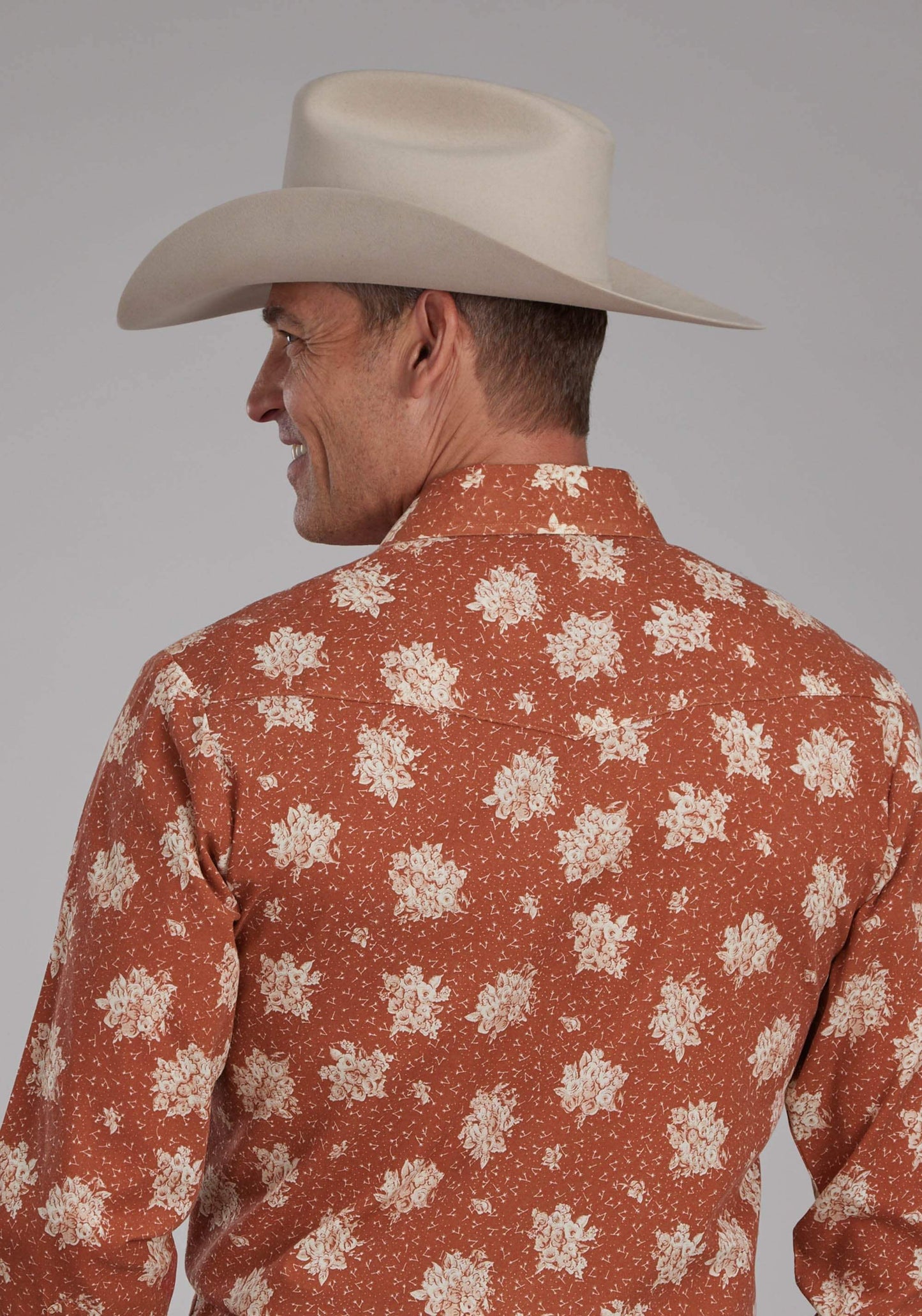 Roper Mens Orange And Cream Floral Long Sleeve Snap Western Shirt - Roper - Flyclothing LLC