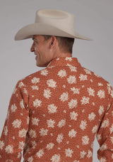 Roper Mens Orange And Cream Floral Long Sleeve Snap Western Shirt - Roper - Flyclothing LLC