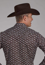 Roper Mens Brown And Cream Floral Long Sleeve Snap Western Shirt - Roper - Flyclothing LLC