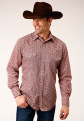 Roper Mens Long Sleeve Snap Red And Cream Vintage Floral Print Western Shirt - Roper