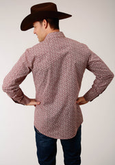 Roper Mens Long Sleeve Snap Red And Cream Vintage Floral Print Western Shirt - Roper