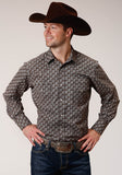 Roper Mens Long Sleeve Snap Chocolate And Cream Tear Drop Print Western Shirt - Roper