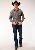 Roper Mens Long Sleeve Snap Chocolate And Cream Tear Drop Print Western Shirt - Roper