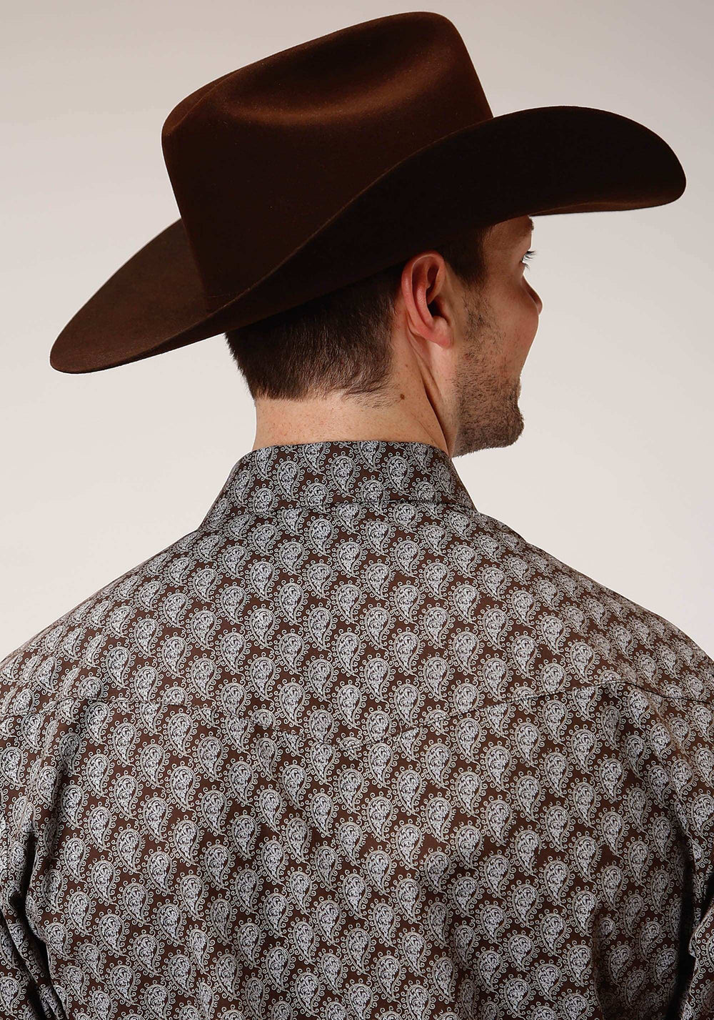 Roper Mens Long Sleeve Snap Chocolate And Cream Tear Drop Print Western Shirt - Roper - Flyclothing LLC