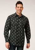 Roper Mens Long Sleeve Snap Black And Cream Floral Print Western Shirt - Roper