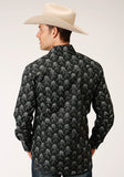 Roper Mens Long Sleeve Snap Black And Cream Floral Print Western Shirt - Roper