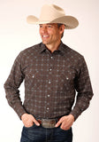 Roper Mens Long Sleeve Snap Brown White Retro Print Western Shirt - Roper