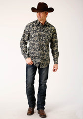 Roper Mens Long Sleeve Snap Vintage Dark Floral Print Western Shirt - Roper