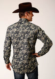 Roper Mens Long Sleeve Snap Vintage Dark Floral Print Western Shirt - Roper