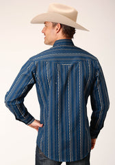 Roper Mens Long Sleeve Snap Navy Khaki Floral Wallpaper Print Western Shirt - Roper
