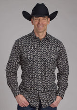 Roper Mens Black And Cream Floral Print Long Sleeve Snap Western Shirt - Roper - Flyclothing LLC