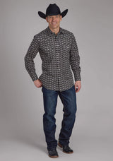 Roper Mens Black And Cream Floral Print Long Sleeve Snap Western Shirt - Roper - Flyclothing LLC