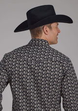 Roper Mens Black And Cream Floral Print Long Sleeve Snap Western Shirt - Roper - Flyclothing LLC