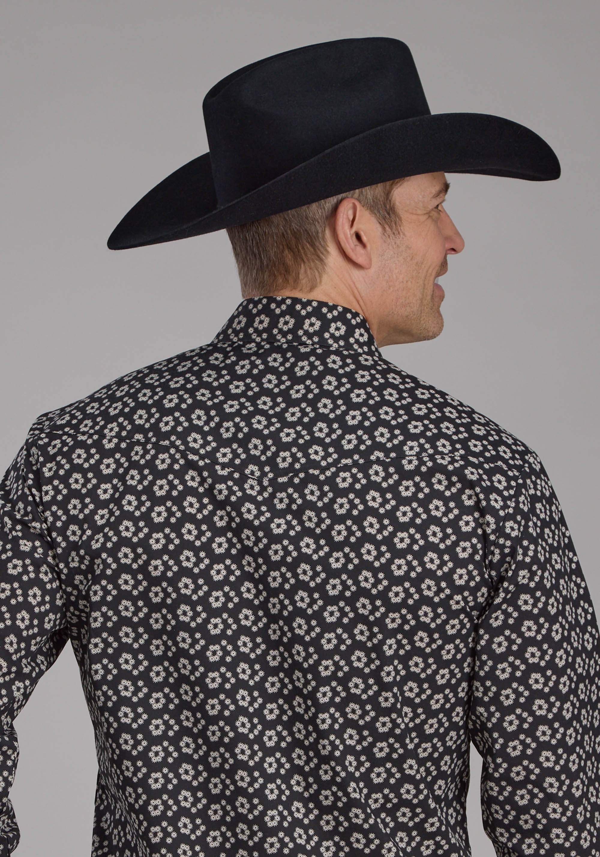 Roper Mens Black And Cream Floral Print Long Sleeve Snap Western Shirt - Roper - Flyclothing LLC