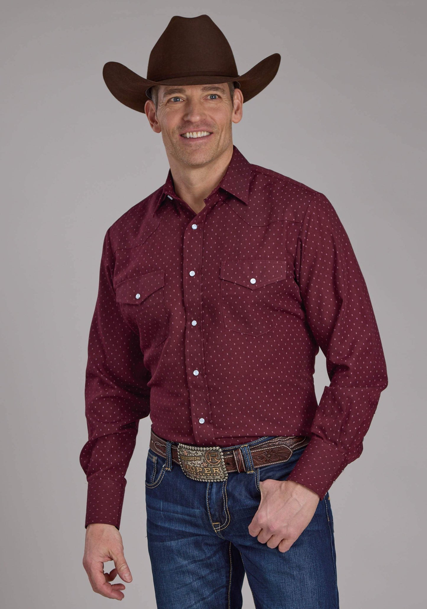 Roper Mens Wine Dot Print Long Sleeve Snap Western Shirt - Roper - Flyclothing LLC
