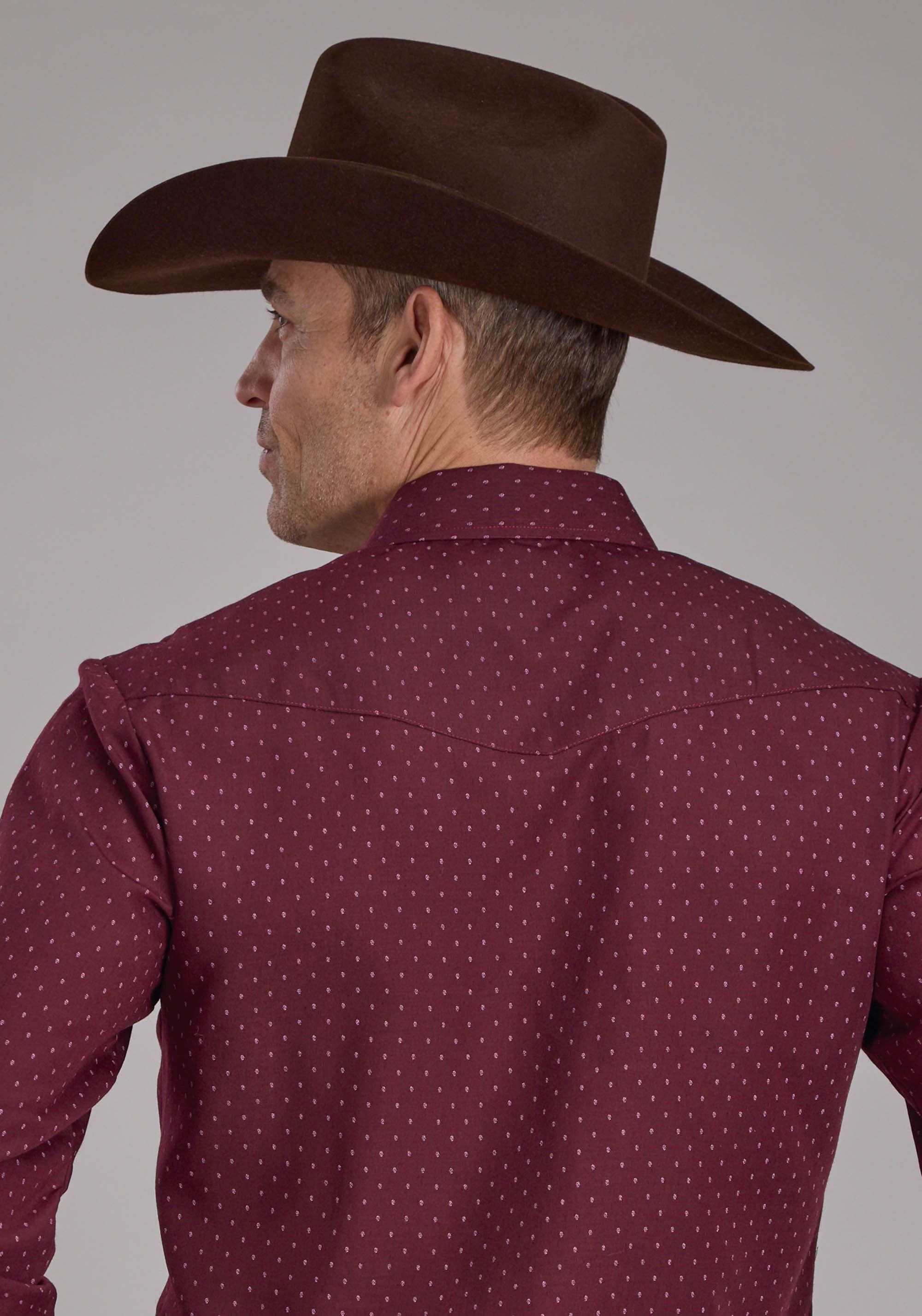 Roper Mens Wine Dot Print Long Sleeve Snap Western Shirt - Roper - Flyclothing LLC