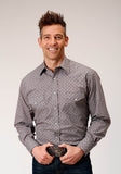 Roper Mens Long Sleeve Snap Wine Taupe Retro Print Western Shirt - Roper