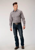 Roper Mens Long Sleeve Snap Wine Taupe Retro Print Western Shirt - Roper