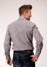 Roper Mens Long Sleeve Snap Wine Taupe Retro Print Western Shirt - Roper - Flyclothing LLC
