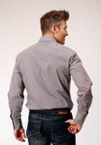 Roper Mens Long Sleeve Snap Wine Taupe Retro Print Western Shirt - Roper