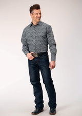 Roper Mens Long Sleeve Snap Black White Floral Print Western Shirt - Roper - Flyclothing LLC