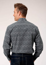 Roper Mens Long Sleeve Snap Black White Floral Print Western Shirt - Roper - Flyclothing LLC