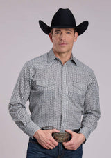 Roper Mens Long Sleeve Snap Black White Charcoal Wallpaper Paper Western Shirt - Roper - Flyclothing LLC
