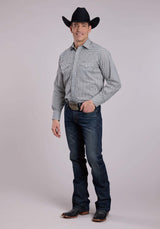 Roper Mens Long Sleeve Snap Black White Charcoal Wallpaper Paper Western Shirt - Roper - Flyclothing LLC