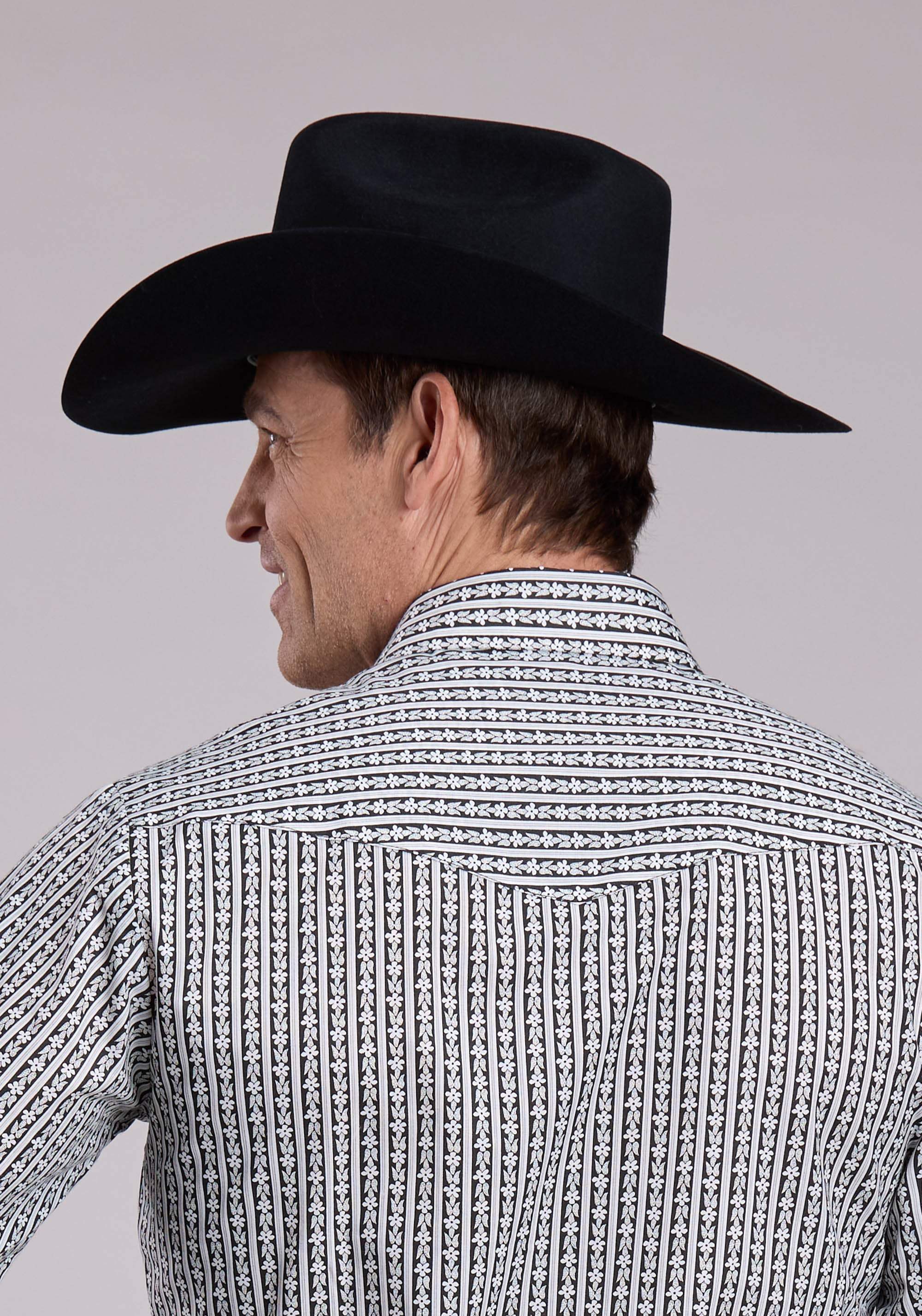 Roper Mens Long Sleeve Snap Black White Charcoal Wallpaper Paper Western Shirt - Roper - Flyclothing LLC