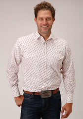 Roper Mens Long Sleeve Snap White And Red Floral Print Western Shirt - Roper
