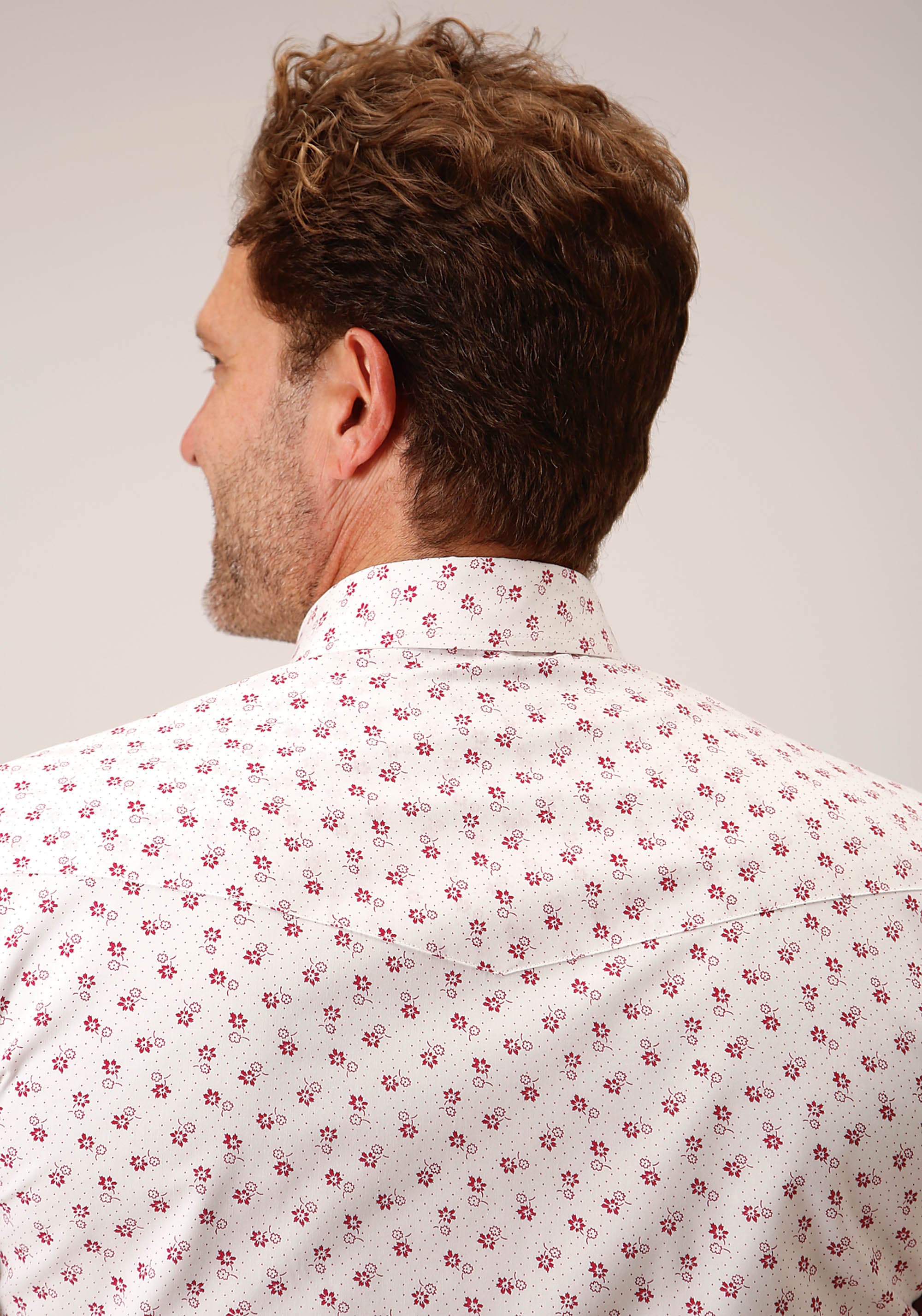 Roper Mens Long Sleeve Snap White And Red Floral Print Western Shirt - Roper