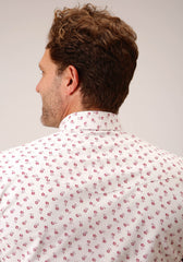 Roper Mens Long Sleeve Snap White And Red Floral Print Western Shirt - Roper