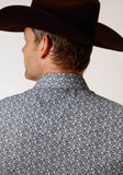 Roper Mens Long Sleeve Snap Navy And Cream Floral Print Western Shirt - Roper