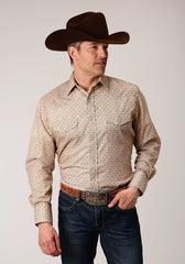 Roper Mens Long Sleeve Snap Beige And Rust Vintage Floral Print Western Shirt - Roper