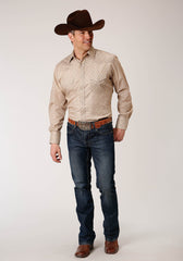Roper Mens Long Sleeve Snap Beige And Rust Vintage Floral Print Western Shirt - Roper