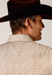 Roper Mens Long Sleeve Snap Beige And Rust Vintage Floral Print Western Shirt - Roper