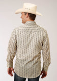 Roper Mens Long Sleeve Snap Cream And Brown Wallpaper Stripe Western Shirt - Roper