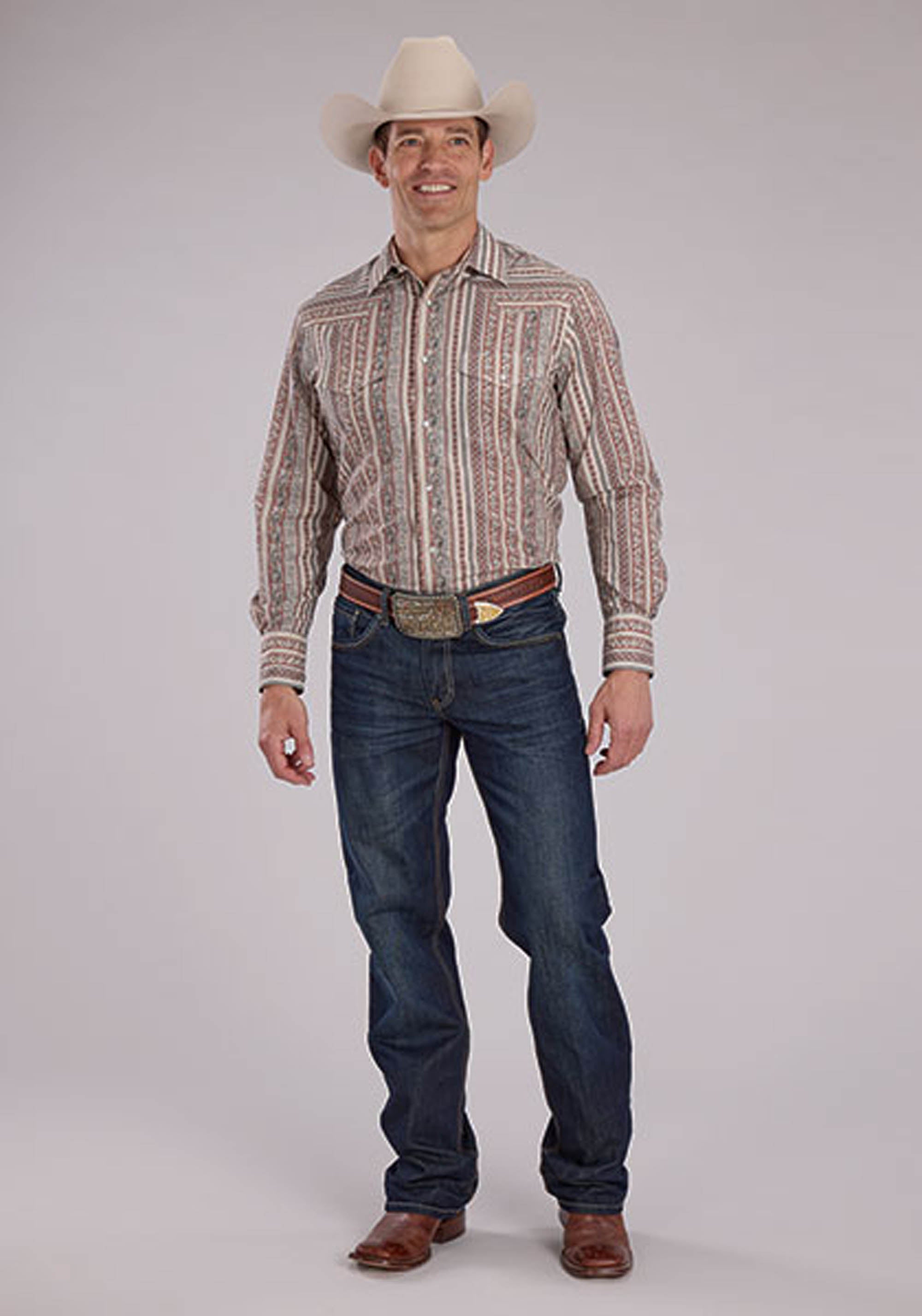 Roper Mens Long Sleeve Snap Wallpaper Print Western Shirt