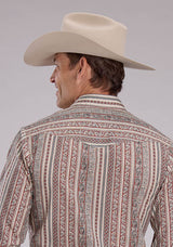 Roper Mens Long Sleeve Snap Wallpaper Print Western Shirt